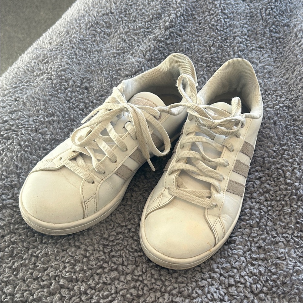 7.5 Adidas White and Dusty Mauve Sneakers